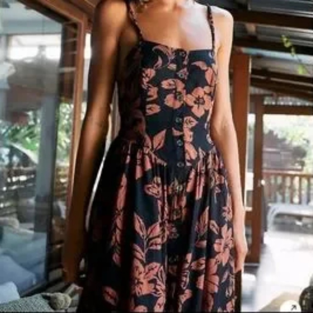 Free People Black and Brown Floral Dress